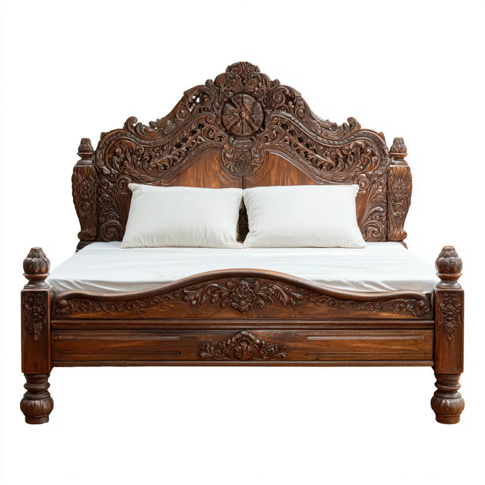 Double Bed Solid Wood 200x160x120 cm - Brown - Classic Design