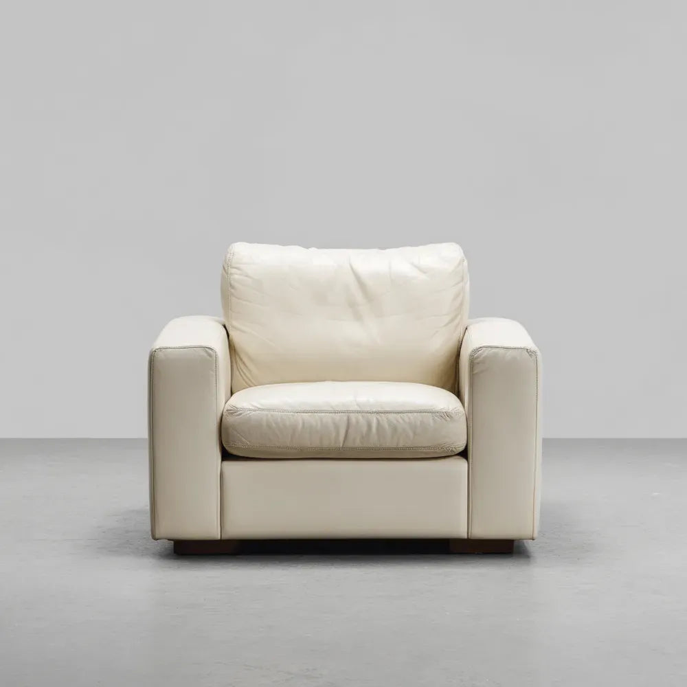 Armchair Leather Upholstery 85x90x80 cm - Cream - Modern Design